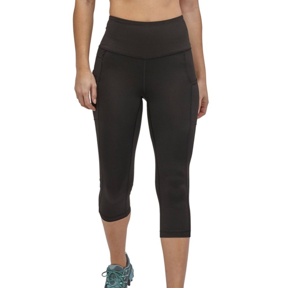 Patagonia Leggings Women Large Black High Waisted Cropped Pockets Activewear